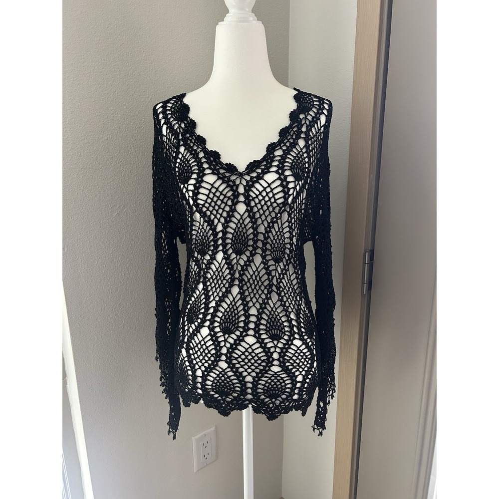 90s Hand Knit Beaded Bell Sleeve Top Whimsy Goth Fairy Witch
